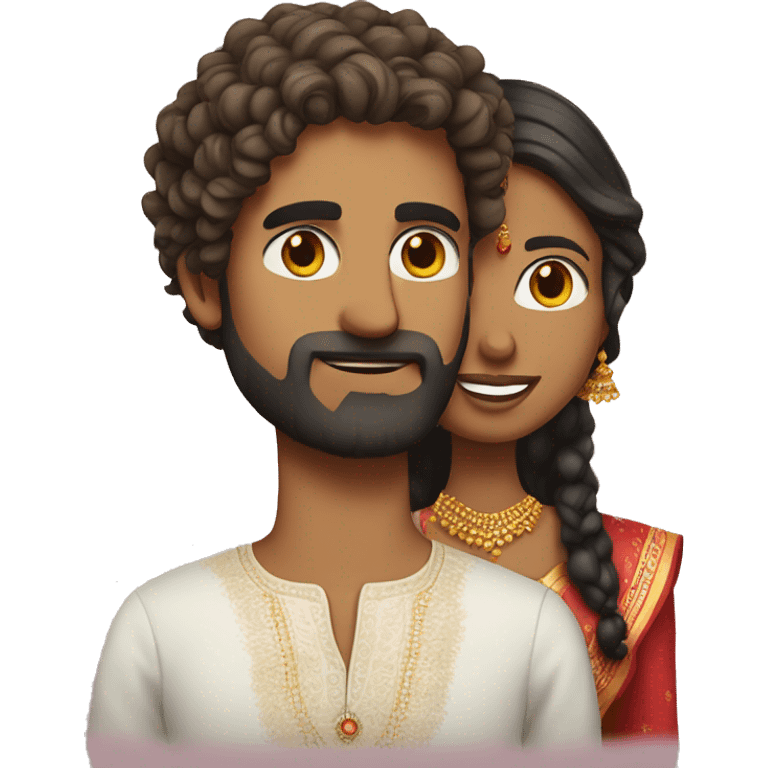 indian girl with curly hair marrying indian guy with straight hair and beard emoji