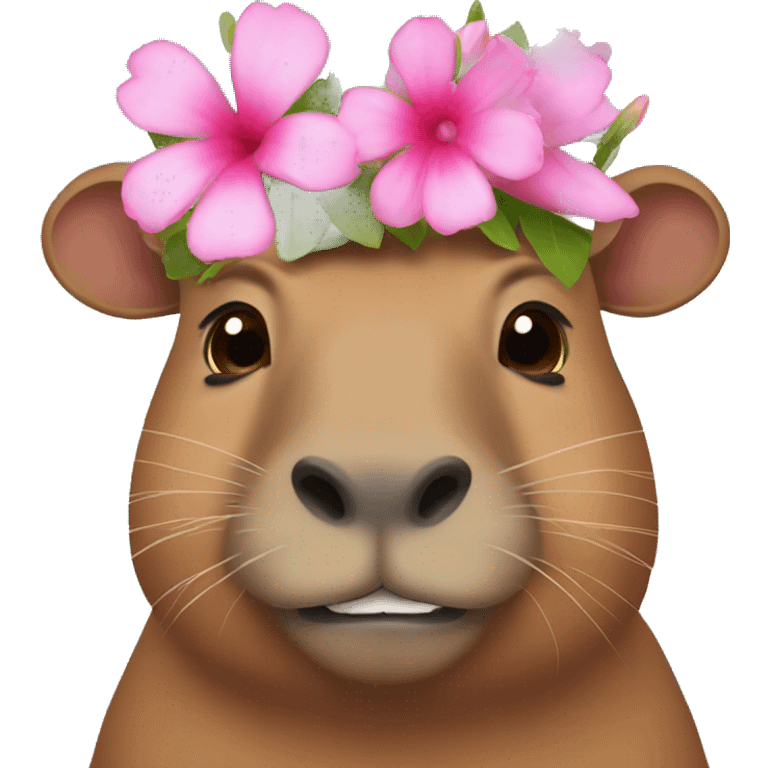 Capibara with pink flowers on her head emoji