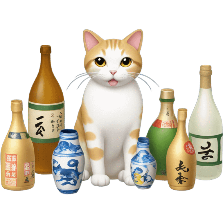 cat with sake bottles emoji