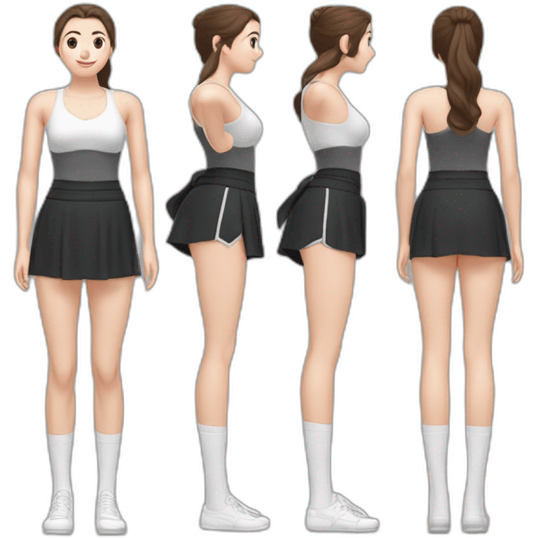 full-body-caucasian-curvy-beauty-doing-padahastasana-bow-short-black-skirt-back-and-front-views-strong-wind-knickers-long-white-socks emoji