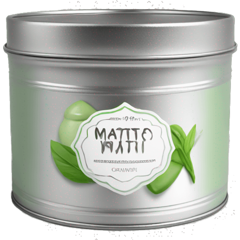 pretty matcha scented candle in silver tin with label realistic emoji