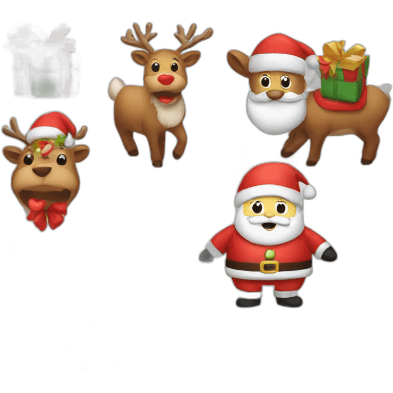 santa claus with gifts and reindeer emoji