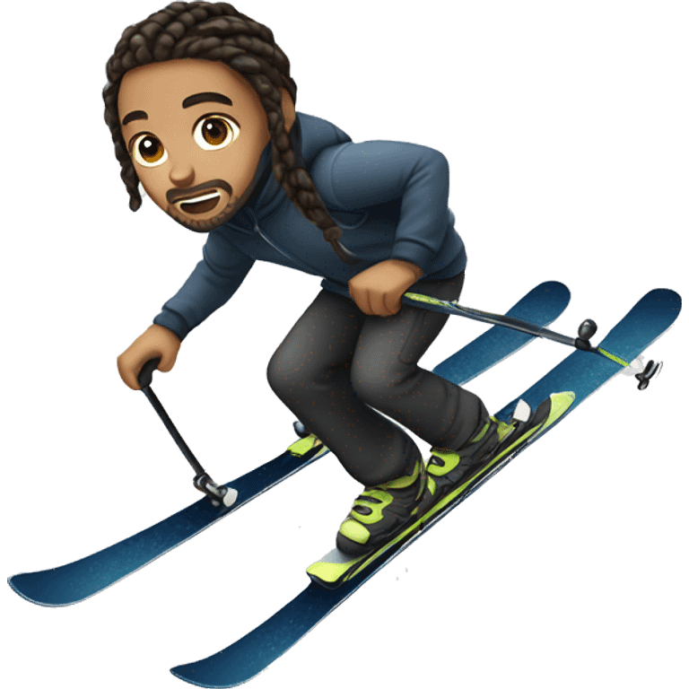 semi light skinned boy with braids, dark hair, with goatee beard style, riding ski emoji