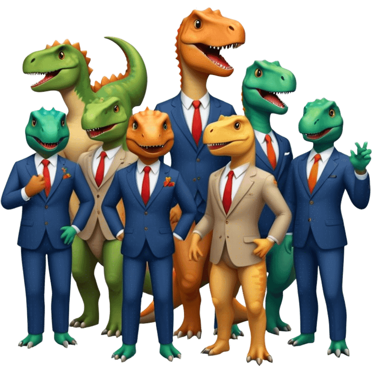 office dinosaurs in suits celebrating birthday emoji