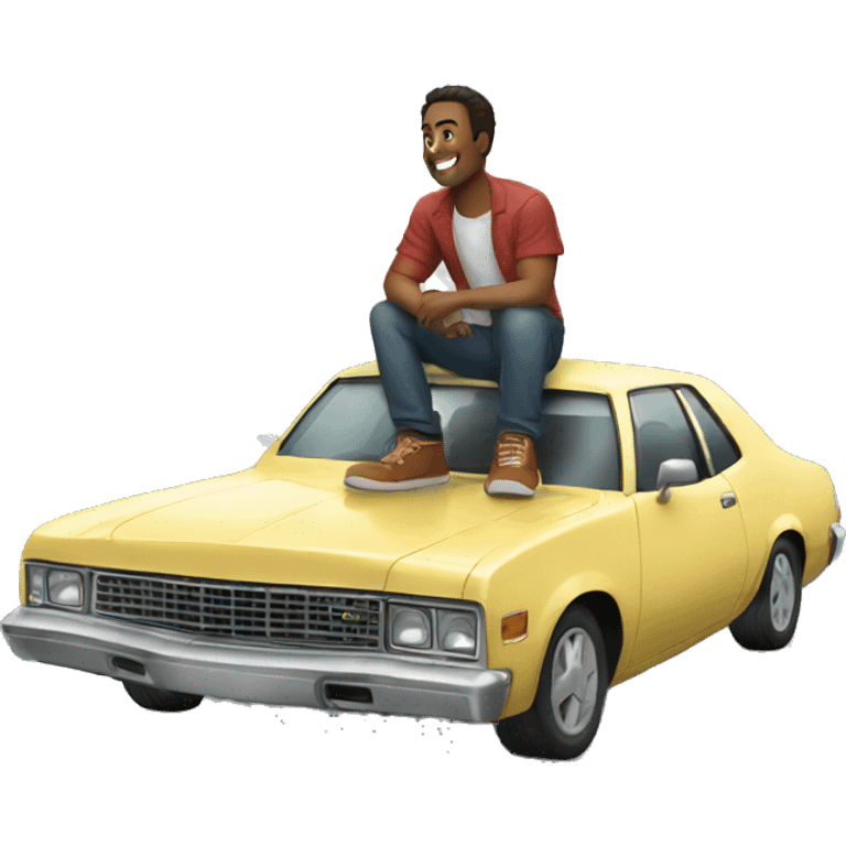 man sitting on top of car emoji