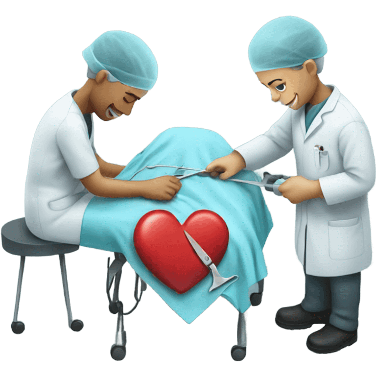 Surgeons cutting a heart emoji