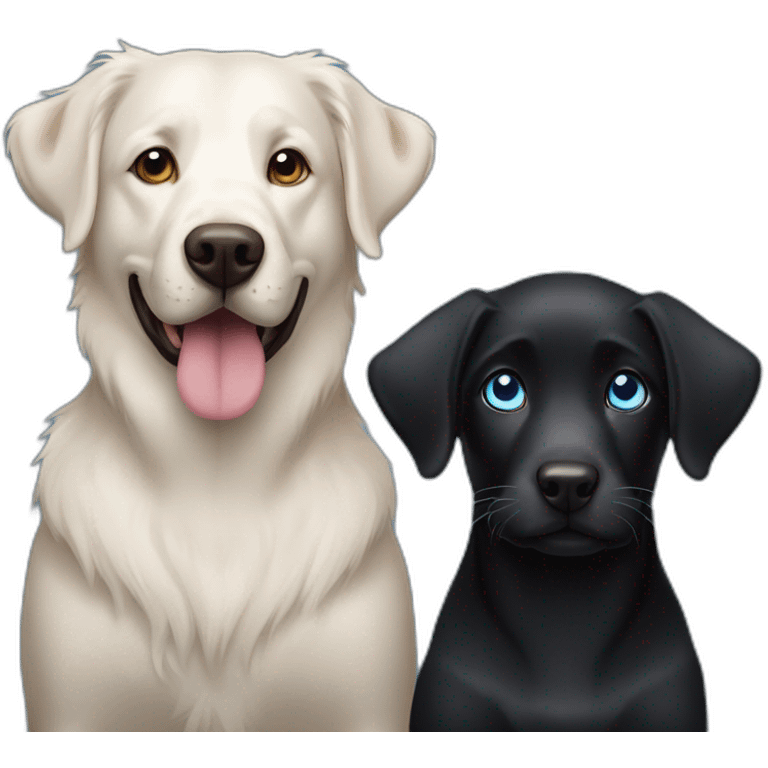 2 dogs black labrador and a berger australien with blue eyes emoji