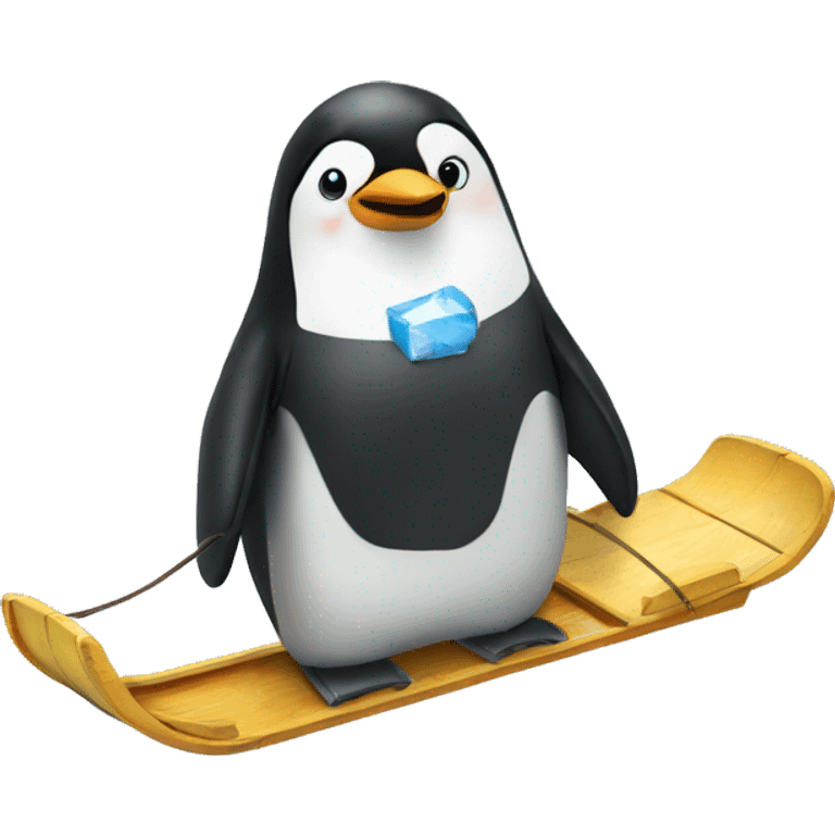 A penguin on a sled happy emoji