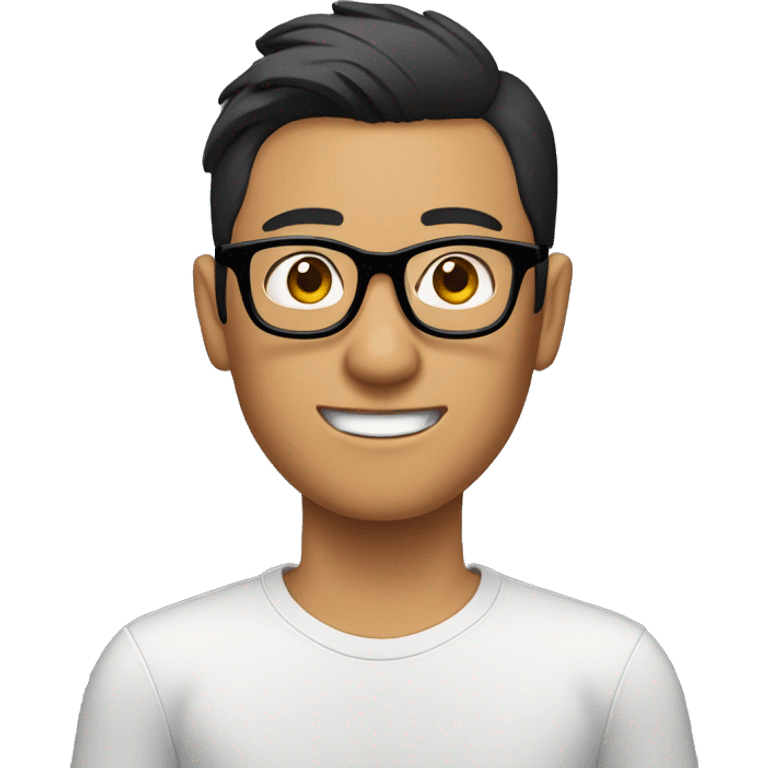 Asian guy with tanned skin and glasses editing videos on a computer emoji