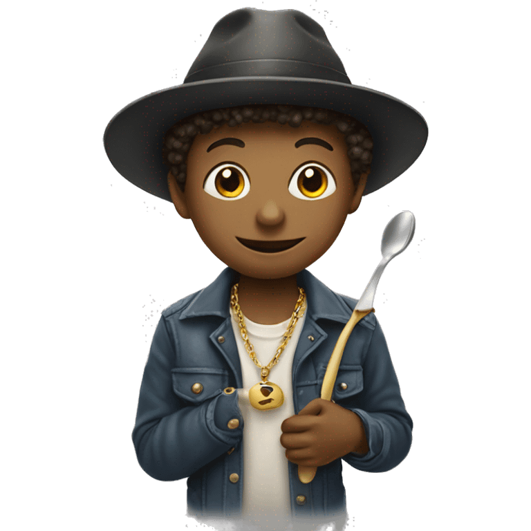 boy with spoon and necklace and a hat  emoji