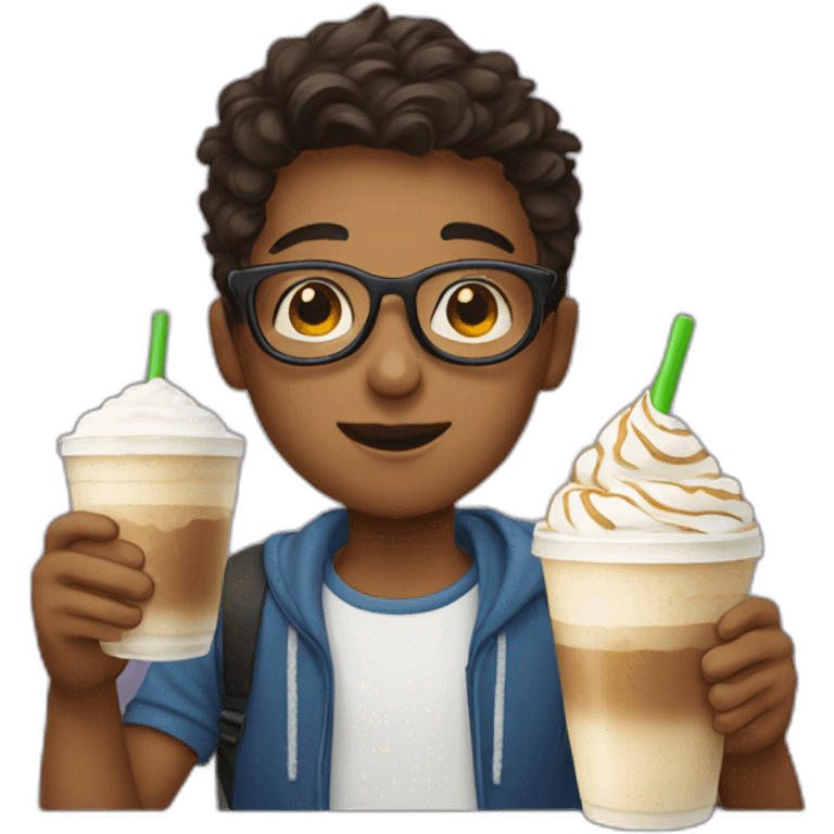 boy drinking frappe with glasses emoji