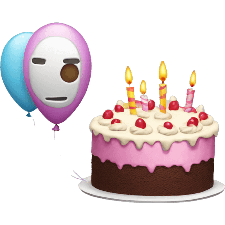 funny birthday bot with cake and a balloon emoji