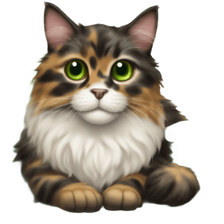 Long hair tortie cat with green eyes kneading a sheep skin throw emoji