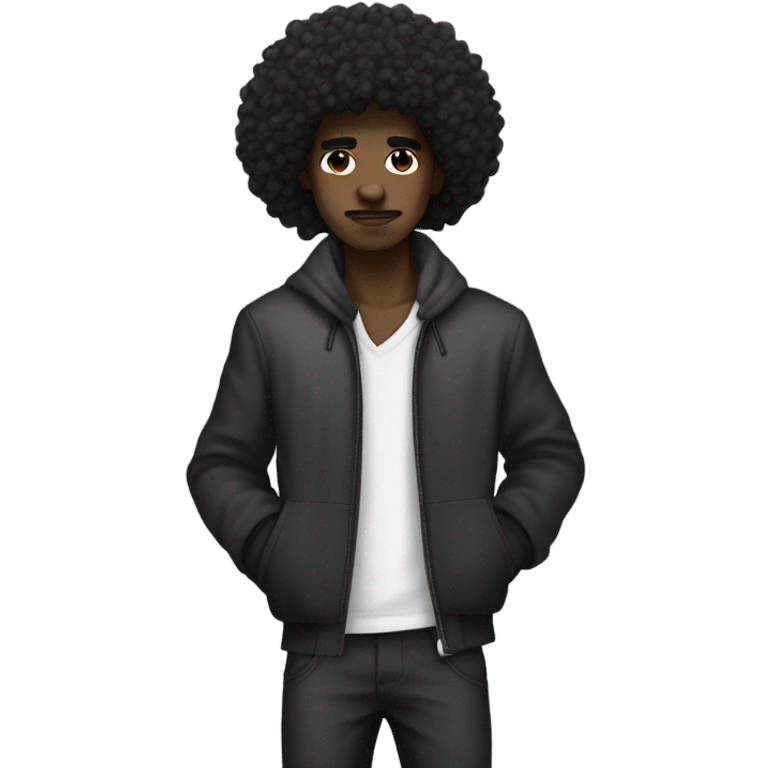 dark skin, black mullet afro curly Man Bowing, street wear style, twink, intricate face emoji