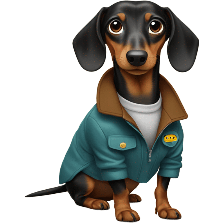 Weiner dog with jacket that says Taylur on it emoji