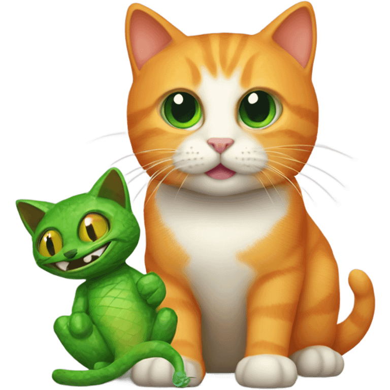 Orange cat with green lizard toy emoji