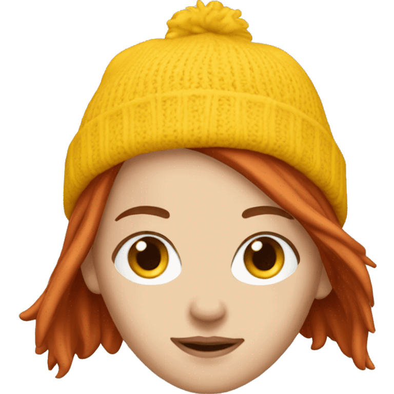 White Girl with Auburn hair wearing yellow beanie emoji