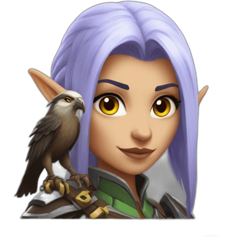 warcraft night elf hunter female with pet hawk emoji