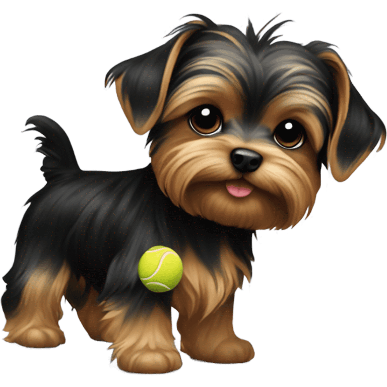 Yorki Puppy black and golden with a tennis ball emoji