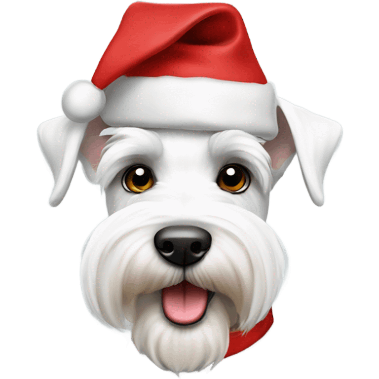 White Miniature schnauzer with Santa hat emoji