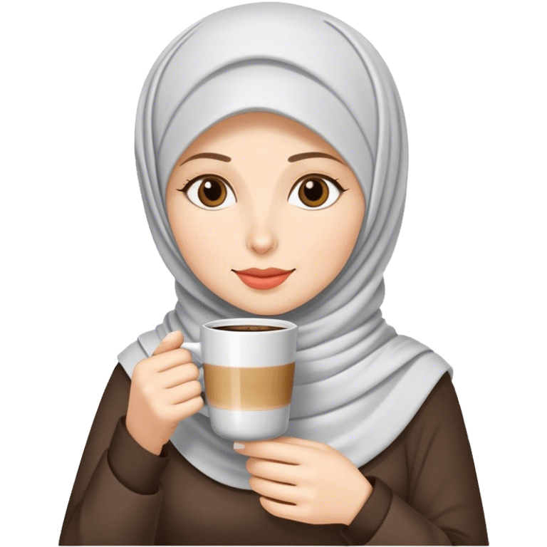 a white skin hijab woman drinking coffee emoji