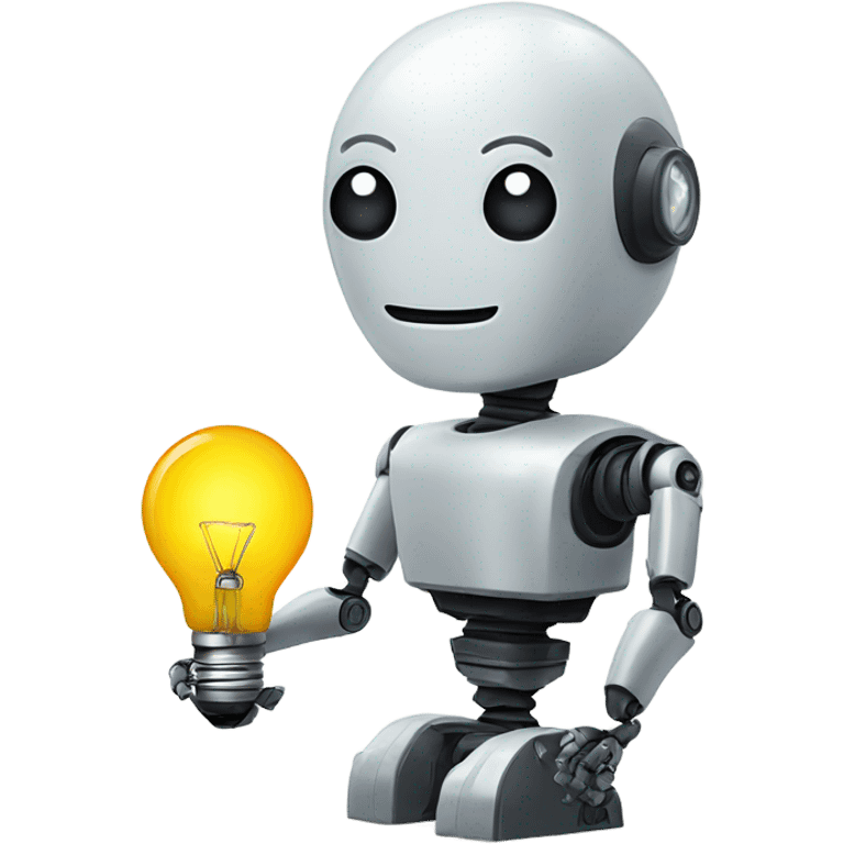 robot holds a light bulb emoji