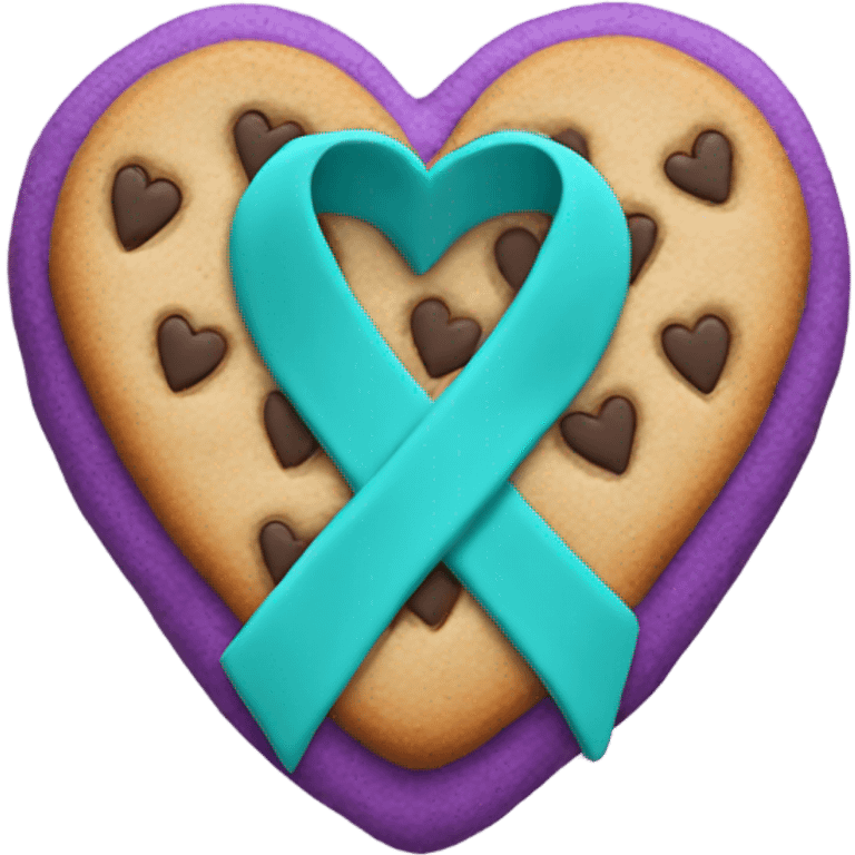 Heart cookie with teal purple awareness ribbon emoji