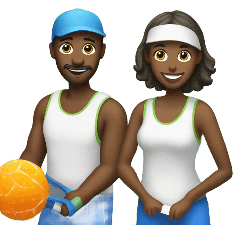 Two couples playing pickleball on pickleball court emoji