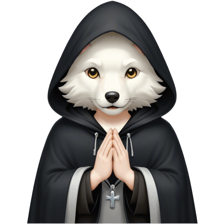 white wolf praying with black hooded cloak emoji