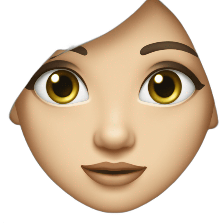 Une fille à la peau blanche avec les yeux verts les cheveux châtains long ondulés et détaché emoji