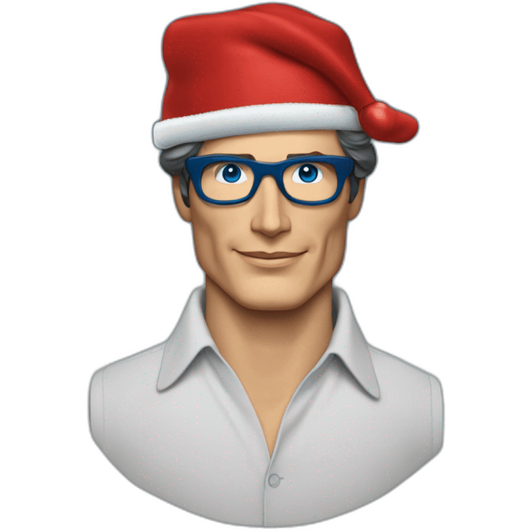 Christopher reeve lunette chemise bleu et bonnet de Noël emoji