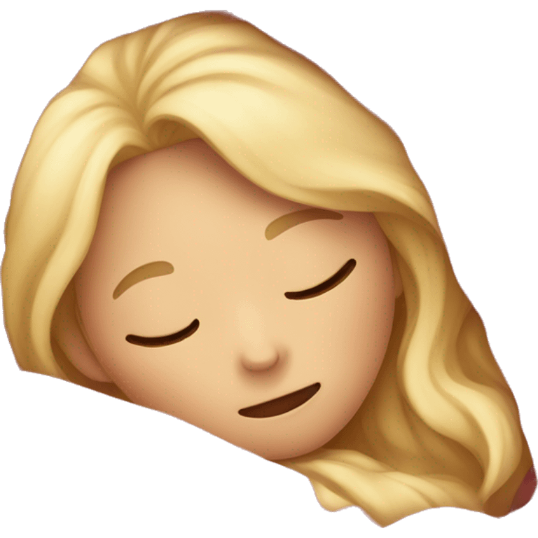 blonde girl napping under pink blanket emoji