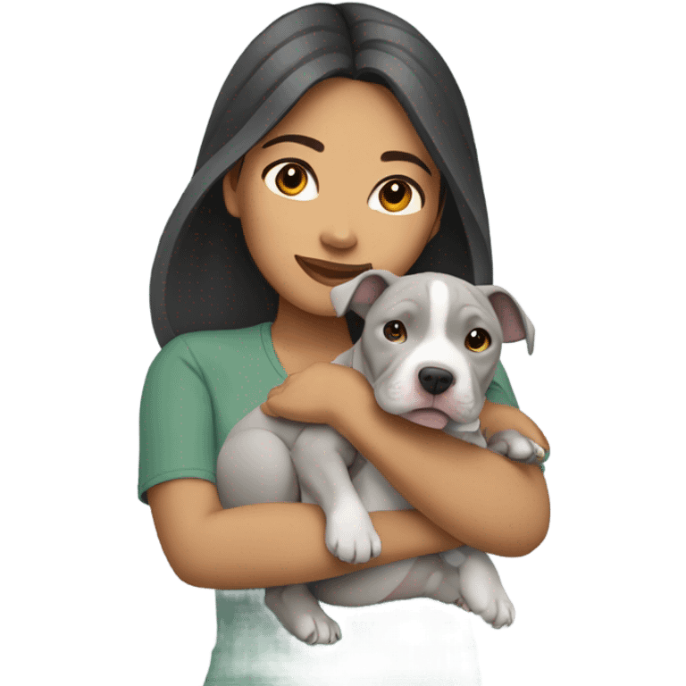 Pretty Filipino woman holding all gray pit bull puppy emoji