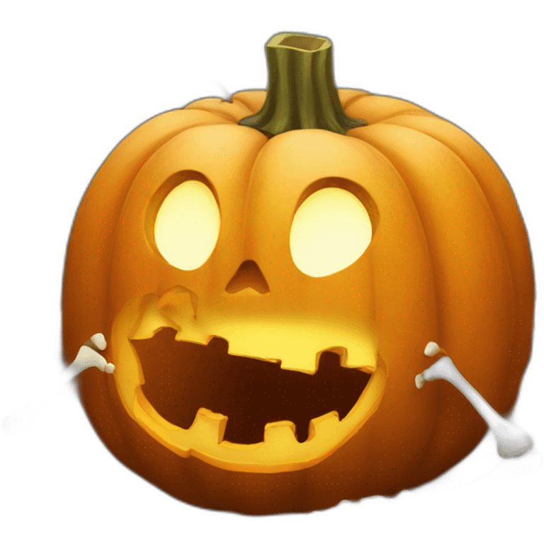 a Halloween pumpkin with skeleton hands takes root emoji