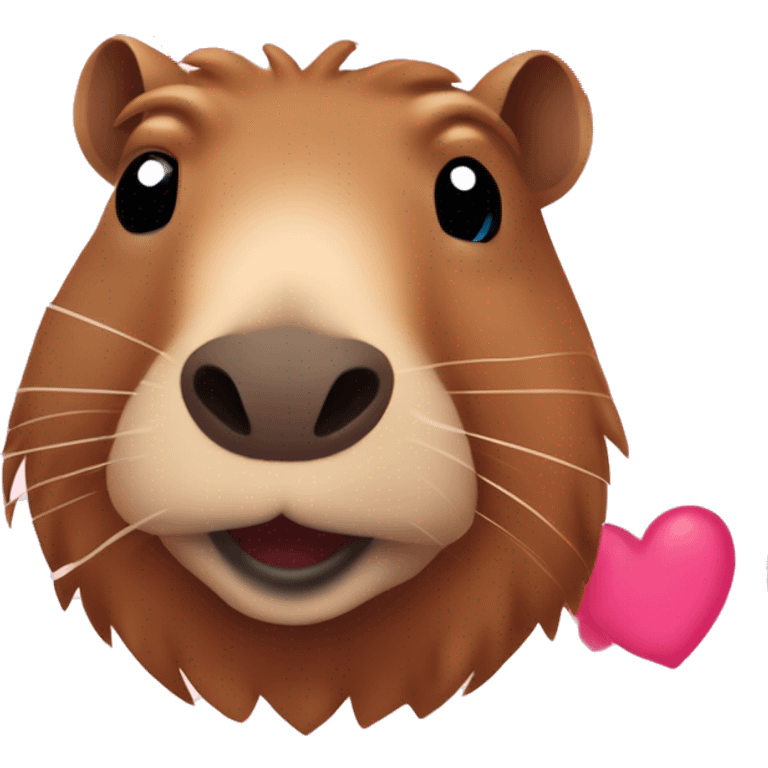 Capibara con cara tierna y ojos brillando con corazones rosas de enamorado alrededor  emoji