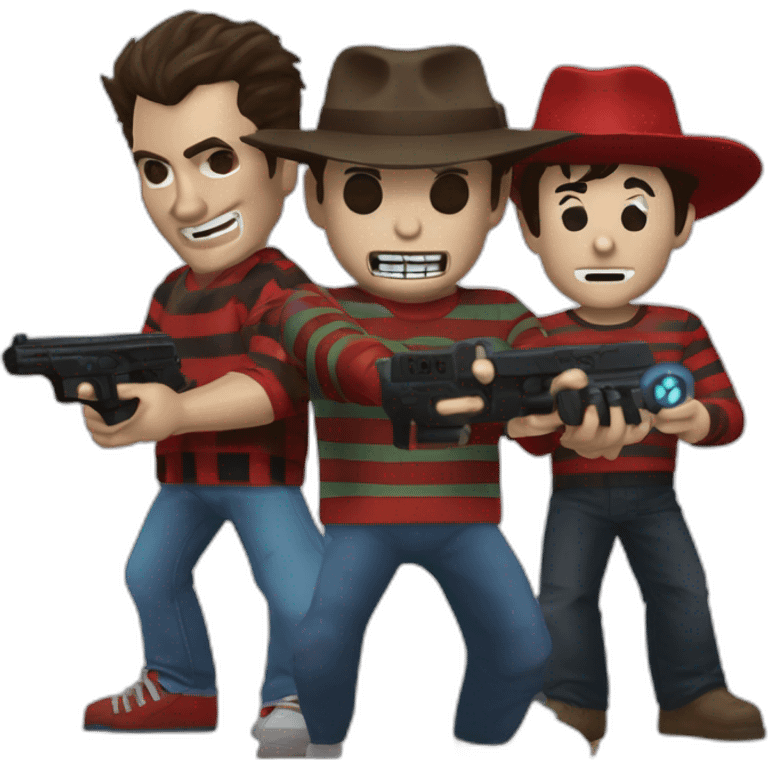 Freddy Krueger and Ash Williams and Jason Voorhees playing a video game emoji