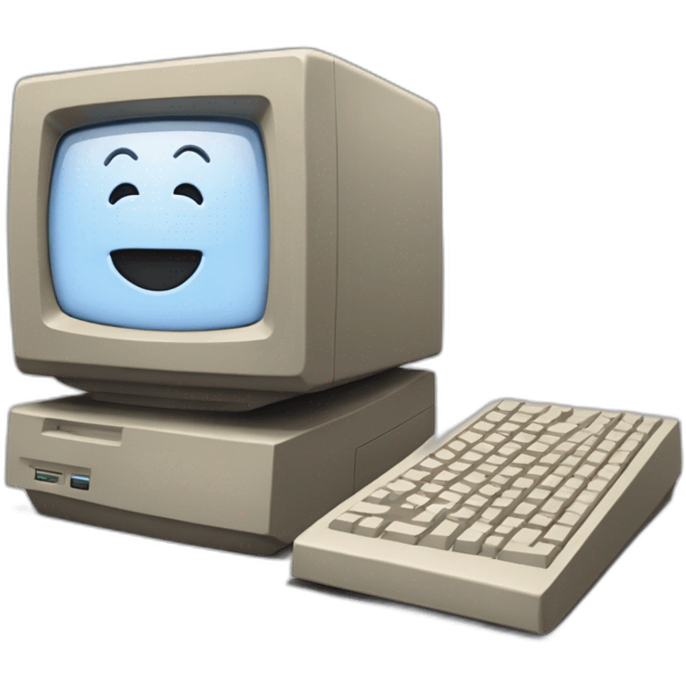 1984 macintosh computer with the word 'hello' on its monitor emoji