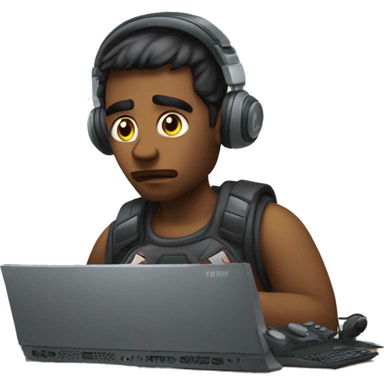 sad gamer on behind computer holding control emoji