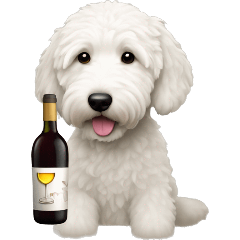 White golden doodle drinking wine  emoji