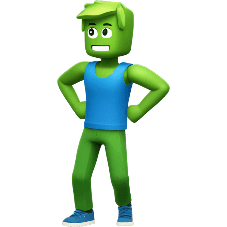 blocky roblox character with blue tanktop and green legs dancing full-body emoji