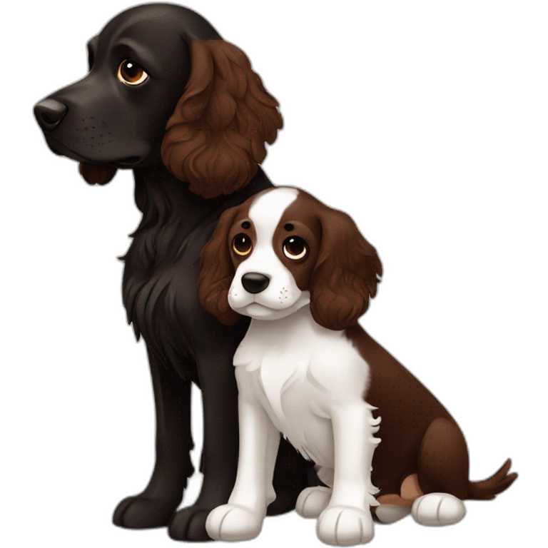 cuddling brown springer spaniel and black springer spaniel emoji