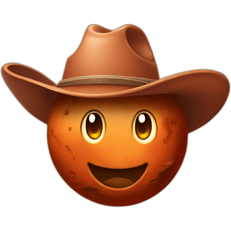 planet Mars with a cartoon cowboy hat and happy face emoji