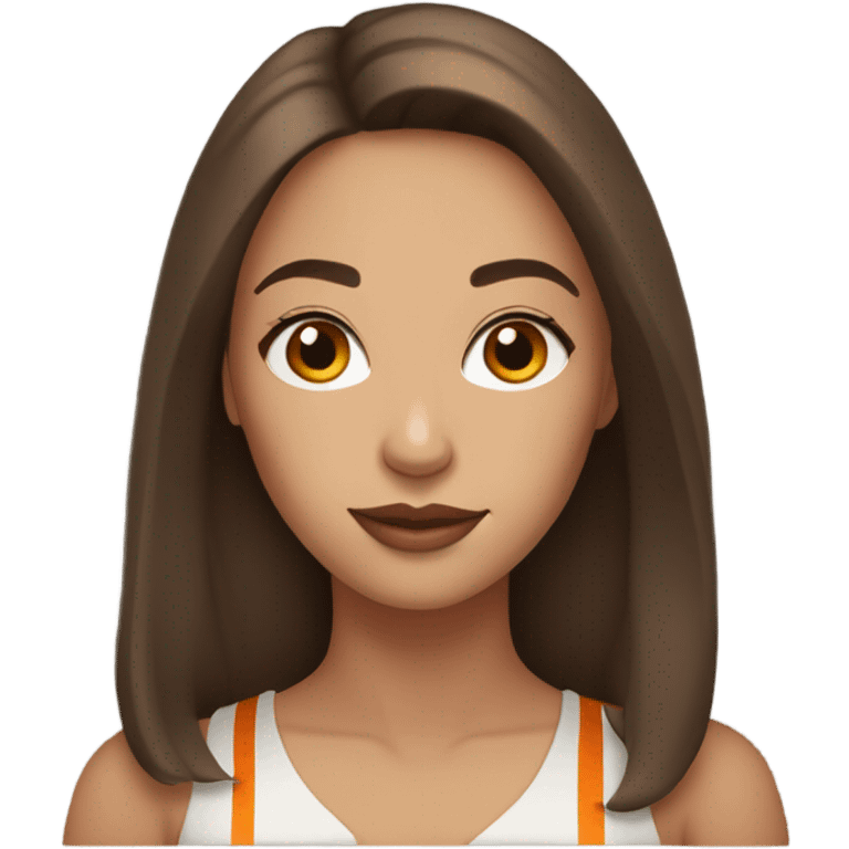 Woman with brown hair and orange stripes, brown eyes, and nude brown lips  emoji