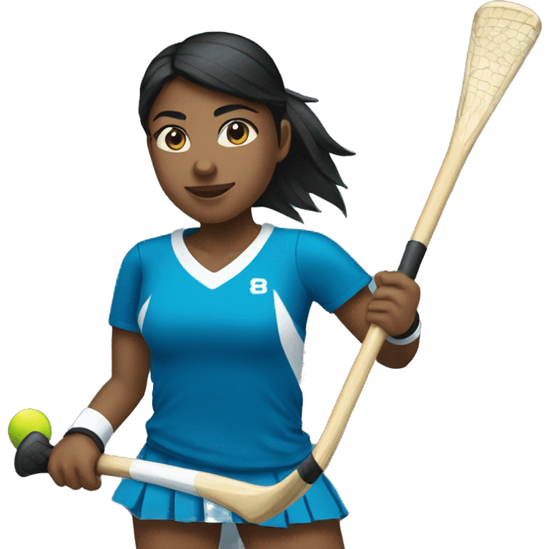 girl with medium deep skin and black hair playing field hockey emoji