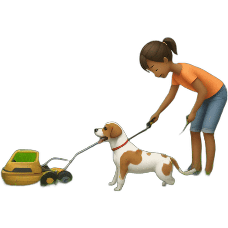 cutting grass small child helping a dog emoji