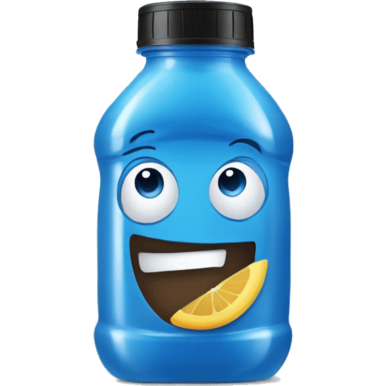 blue healthy juice in plastic bottle with black lid emoji