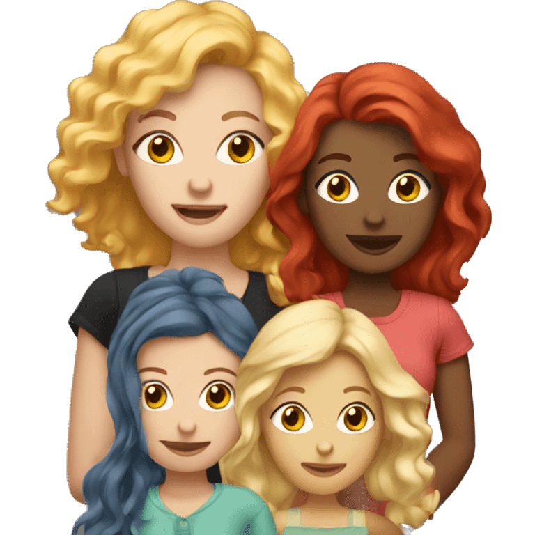 Young moms club with 4 people. 1 being mixed, 2 with red hair, and 1 blonde emoji