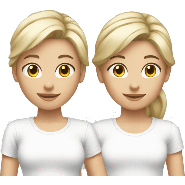 two caucasian girls wearing white t-shirts emoji