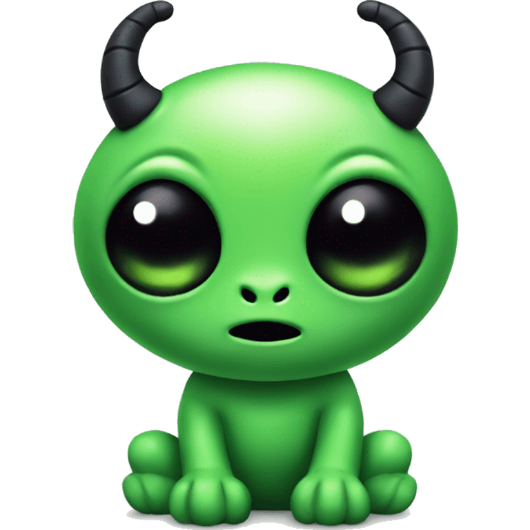 Cute green plush alien with black eyes and horns emoji