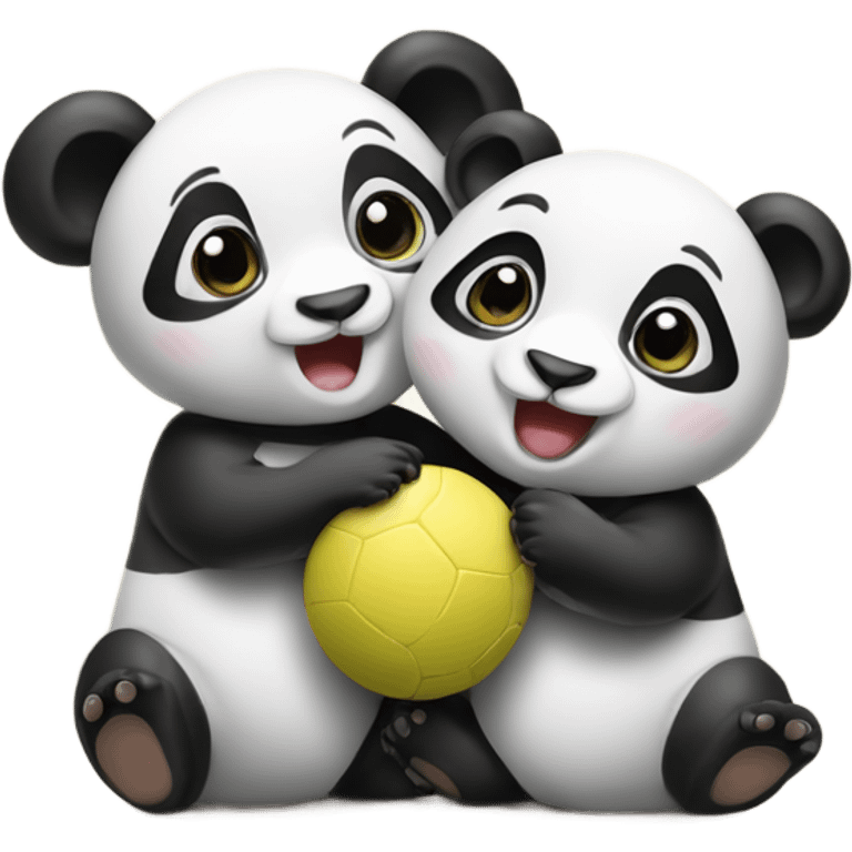 Two baby pandas playing with a ball emoji